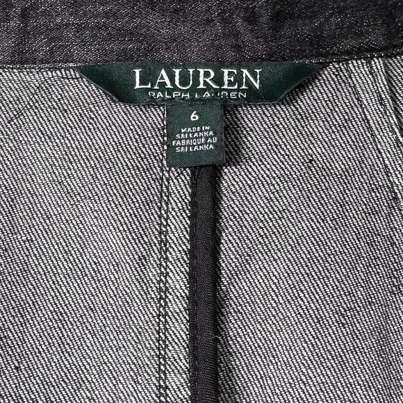 Ralph Lauren Womens Jacket 6 Gray Denim Military Black Velvet Metal Button LRL - Picture 3 of 11